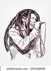 Bob Marley Sing Vector Sketch Portrait