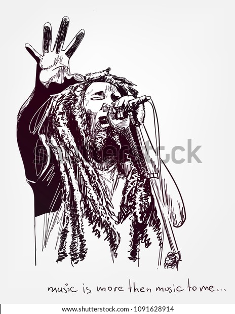 Bob Marley Sing Vector Sketch Portrait Stock Vector Royalty Free