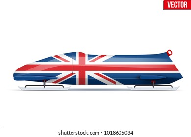 Bob sleighs with British flag. Bobsleigh Sport Country Symbol. Side view. National team for Bobsled and Skeleton. Vector Illustration isolated on white background.