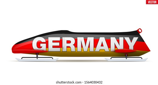 Bob sleighs with Germany flag and text. Bobsleigh Sport Country Symbol. Side view. National team for Bobsled and Skeleton. Vector Illustration isolated on white background.