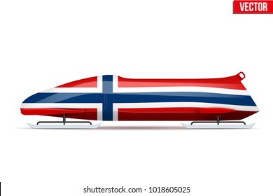 Bob sleighs with Norway flag. Bobsleigh Sport Country Symbol. Side view. National team for Bobsled and Skeleton. Vector Illustration isolated on white background.