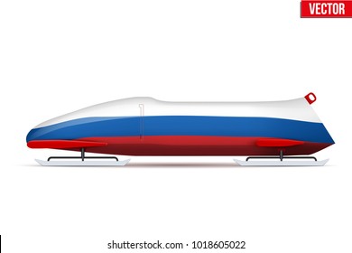 Bob sleighs with Russian flag. Bobsleigh Sport Country Symbol. Side view. National team for Bobsled and Skeleton. Vector Illustration isolated on white background.