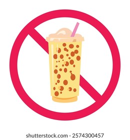 Boba ban sign, forbidden bubble tea sign, prohibited pearl milk tea icon, the dangers of consuming bubble tea drinks, do not drink sweet drinks