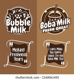 Boba Bubble Milk Tea Logo, mascot and slogan Vector Design