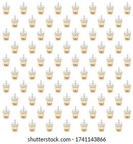 Boba Bubble Milk Tea Pattern, Pearl milk tea, Yummy drinks, Taiwan milk tea, Boba Bubble Milk Tea, Cute Sticker, Vector Illustration