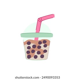 boba bubble tea cartoon. brown beverage, ice asian, cup black boba bubble tea sign. isolated symbol vector illustration