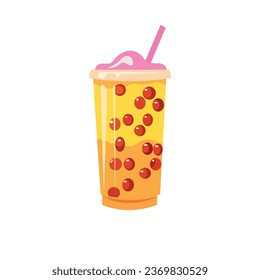 Boba or bubble tea drink, tapioca pearl vector illustration design template elements