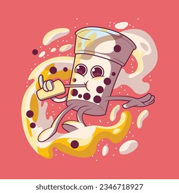 Ilustración vectorial del personaje de Boba Coffee. El concepto de diseño de marca, divertido y de bebida.