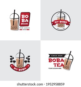 Boba drink brown sugar milk tea thai tea logo for your cafe beverages restaurant company business