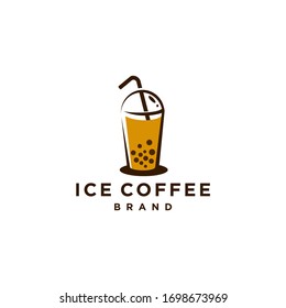 boba drink , bubble tea or coffee trendy beverage logo icon design illustration on instant cup with straw symbol