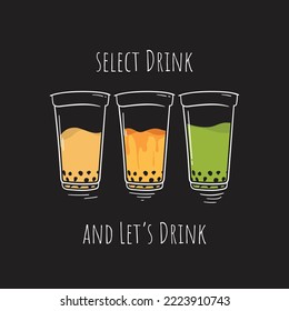 Boba drink in cartoon design with any taste design for boba drink advertisement template design