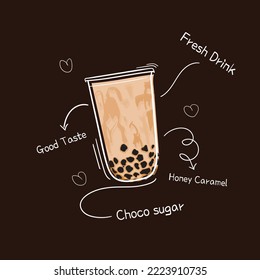 Boba drink in cartoon design for beverage advertisement template