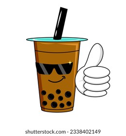 Boba drink with glasses giving thumbs up illustration design