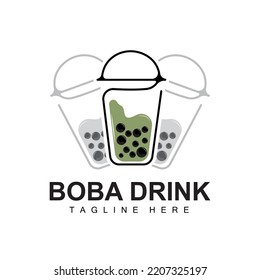 Boba Drink Logo Design, Modern Jelly Drink Bubble Vector, Boba Drink Brand Glass Illustration