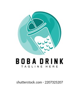 Boba Drink Logo Design, Modern Jelly Drink Bubble Vector, Boba Drink Brand Glass Illustration