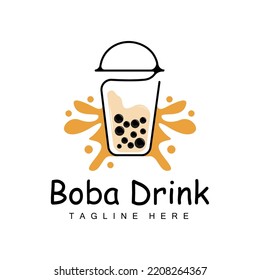 Boba Drink Logo Design, Modern Jelly Drink Bubble Vector, Boba Drink Brand Glass Illustration