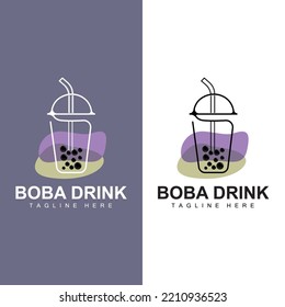 Boba Drink Logo Design, Modern Jelly Drink Bubble Vector, Boba Drink Brand Glass Illustration