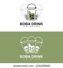 Boba Drink Logo Design, Modern Jelly Drink Bubble Vector, Boba Drink Brand Glass Illustration. Design Suitable For Cafes, Beverage Brands