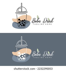 Boba Drink Logo Design, Modern Jelly Drink Bubble Vector, Boba Drink Brand Glass Illustration. Design Suitable For Cafes, Beverage Brands