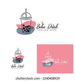 Boba Drink Logo Design, Modern Jelly Drink Bubble Vector, Boba Drink Brand Glass Illustration. Design Suitable For Cafes, Beverage Brands