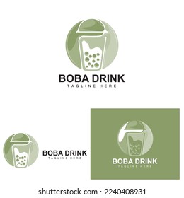 Boba Drink Logo Design, Modern Jelly Drink Bubble Vector, Boba Drink Brand Glass Illustration. Design Suitable For Cafes, Beverage Brands