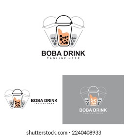 Boba Drink Logo Design, Modern Jelly Drink Bubble Vector, Boba Drink Brand Glass Illustration. Design Suitable For Cafes, Beverage Brands