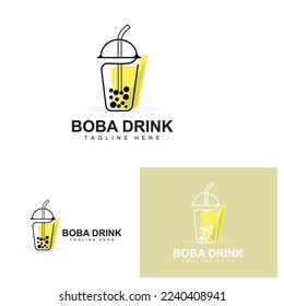 Boba Drink Logo Design, Modern Jelly Drink Bubble Vector, Boba Drink Brand Glass Illustration. Design Suitable For Cafes, Beverage Brands