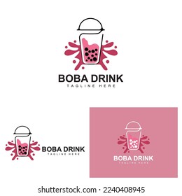 Boba Drink Logo Design, Modern Jelly Drink Bubble Vector, Boba Drink Brand Glass Illustration. Design Suitable For Cafes, Beverage Brands