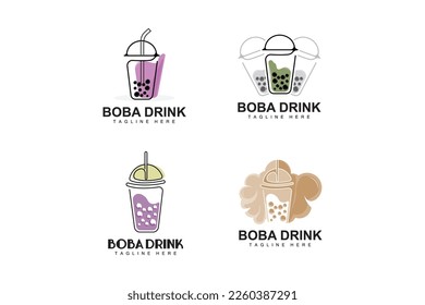 Boba Drink Logo Design, Modern Jelly Drink Bubble Vector, Boba Drink Brand Glass Illustration. Design Suitable For Cafes, Beverage Brands