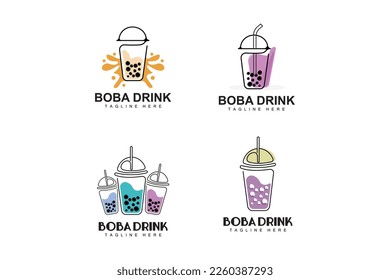 Boba Drink Logo Design, Modern Jelly Drink Bubble Vector, Boba Drink Brand Glass Illustration. Design Suitable For Cafes, Beverage Brands