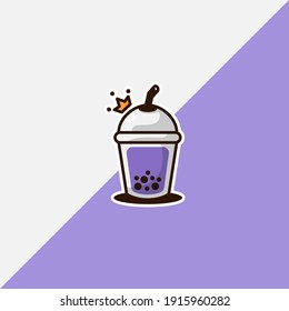 Boba drink logo illustration, mascot, flat design style.