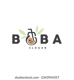 Boba Drink Logo, Milk Tea Cute Boba Pearl Jelly Drink Bubble Vector Simple Minimalist Design