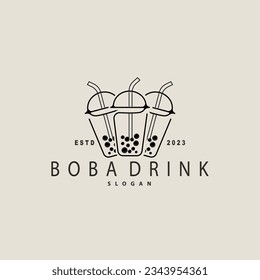 Boba Drink Logo, Milk Tea Cute Boba Pearl Jelly Drink Bubble Vector Simple Minimalist Design