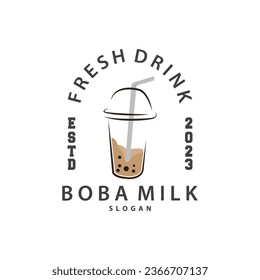 Boba Drink Logo, Milk Tea Cute Boba Pearl Jelly Drink Bubble Vector Simple Minimalist Design