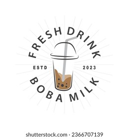 Boba Drink Logo, Milk Tea Cute Boba Pearl Jelly Drink Bubble Vector Simple Minimalist Design