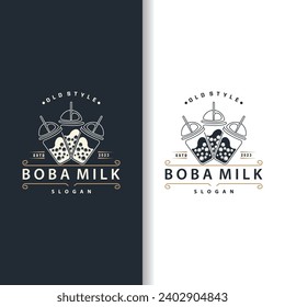 Boba Drink Logo, Milk Tee Cute Boba Pearl Gelee Drink Blase Vektor einfaches minimalistisches Design