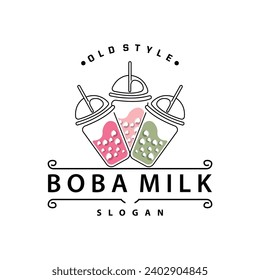 Boba Drink Logo, Milk Tea Cute Boba Pearl Jelly Drink Bubble Vector Simple Minimalist Design