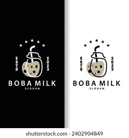 Boba Drink Logo, Milk Tea Cute Boba Pearl Jelly Drink Bubble Vector Simple Minimalist Design