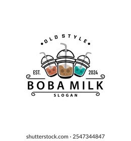 Boba Drink Logo, Milk Tea Cute Boba Pearl Jelly Drink Bubble Vector Simple Minimalist Design