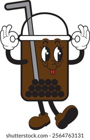 BOBA DRINK MASCOT VINTAGE CARTOON RETRO