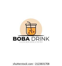 Boba drink in minimalist style logo template. Vector Illustration