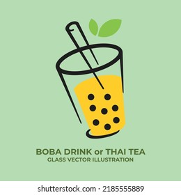 boba drink or thai tea glass mug vector illustration