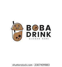 Boba drink vector logo. drink logo for business purposes chocolate drink, logo restaurant, or logo drink product.