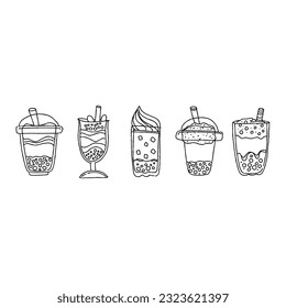 boba hand drawn doodle illustrations vector set