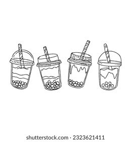 boba hand drawn doodle illustrations vector set