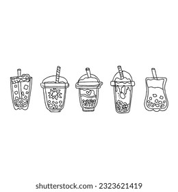 boba hand drawn doodle illustrations vector set