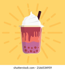 Boba ice cream for summer or Bubble tea drink with vanilla ice cream and brown sugar