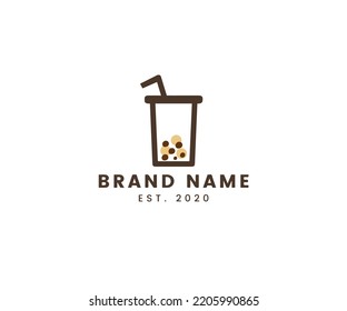 Boba Logo Design Bubble Tea Drink icon cartoon fresh cafe coffee brown