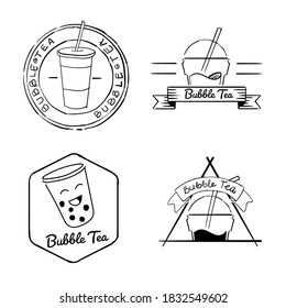 Boba logo set collection template banner hand drawing sketch white isolated background
