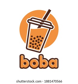 Boba Logo Vector, Bubble Tea Design Illustration